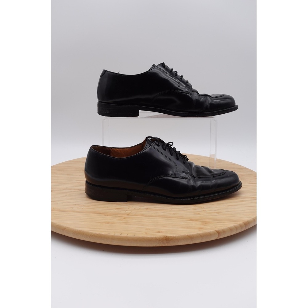 Mens Size 8.5 Black Leather Lace Up Dress Oxford Almond Apron Toe Shoes